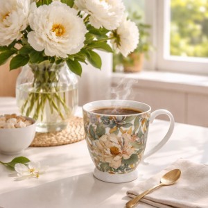 Puodelis porcelianinis Baltas bijūnas 510 ml DUO