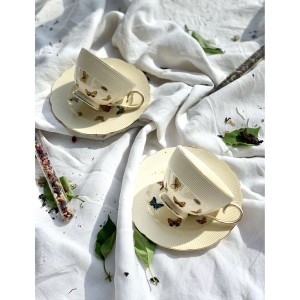 Puodeliai su lėkštutėmis 2 vnt. 220 ml Drugeliai DUO