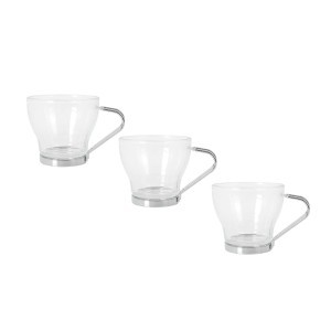 Puodeliai kavai 3 vnt 100 ml stikliniai su metaline rankena La Mediterranea