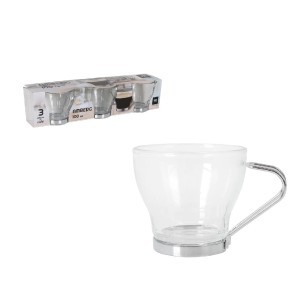 Puodeliai kavai 3 vnt 100 ml stikliniai su metaline rankena La Mediterranea