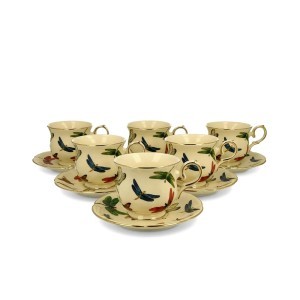 Puodeliai su lėkštutėmis porcelianiniai Laumžirgiai 6 vnt. 260 ml DUO