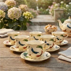 Puodeliai su lėkštutėmis porcelianiniai Laumžirgiai 6 vnt. 260 ml DUO