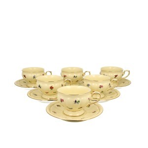 Puodeliai porcelianiniai 6 vnt. su lėkštutėmis 220 ml Ecru DUO