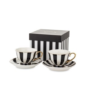 Puodeliai porcelianiniai baltas/juodas 6,5x12x9,5 (2x14,5x14,5) cm 173404