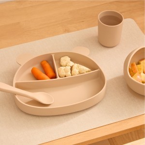 Vaikiškas indų rinkinys 4 vnt silikoninis, kreminės spalvos Atmosphera 174347E