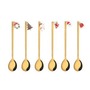 Šaukšteliai arbatiniai 6 vnt su kalėdinėmis dekoracijomis aukso sp. 620387 KLD