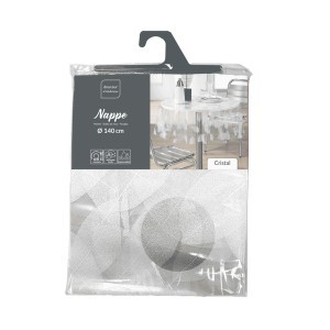 Staltiesė apvali D140 cm PVC skaidri su baltais lapais FEUILLE douceur d'intérie