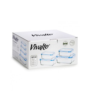 Dėžučių maistui komplektas 4 vnt (stiklas) 400, 600, 800, 1700 ml Vivalto 25066