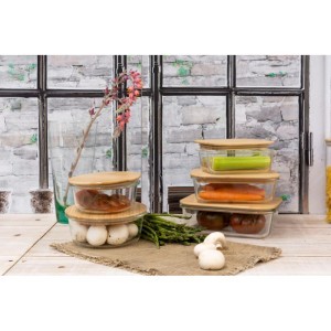 Dėžutė maistui su bambuk. dangteliu, stiklinė 620 ml D15xH6,5 cm Vivalto 66256