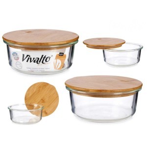 Dėžutė maistui su bambuk. dangteliu, stiklinė 620 ml D15xH6,5 cm Vivalto 66256
