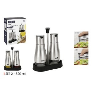 Dozatorių rinkinys aliejui/actui nerūd. plieno 320 ml su stovu Quttin