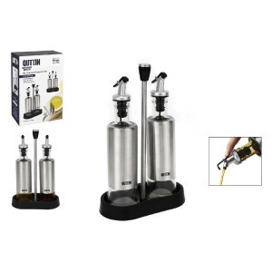 Dozatorių rinkinys aliejui/actui nerūd. plieno 300 ml su stovu Quttin