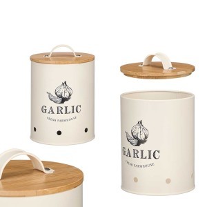 Indas česnakams metalinis, bambukinis dangtis 11x11x18 cm Kinvara 10900