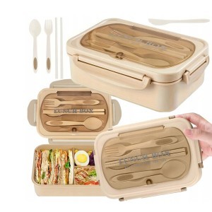 Dėžutė maistui su įrankiais plastikinė 7.5x14.5x21.3 cm ruda 07270_B