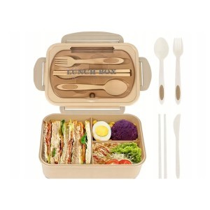 Dėžutė maistui su įrankiais plastikinė 7.5x14.5x21.3 cm ruda 07270_B