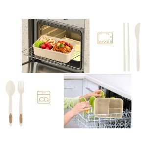 Dėžutė maistui su įrankiais plastikinė 7.5x14.5x21.3 cm ruda 07270_B