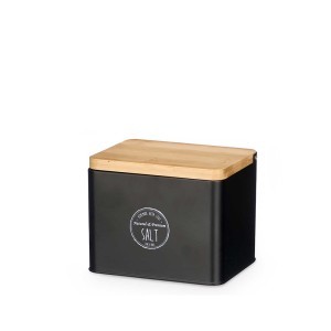 Indelis druskai laikyti su dangteliu 11x14x11 cm metalas/bambukas Kinvara 10874