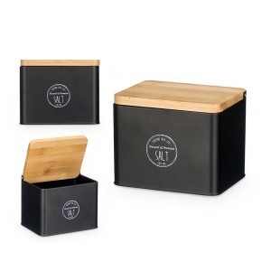 Indelis druskai laikyti su dangteliu 11x14x11 cm metalas/bambukas Kinvara 10874