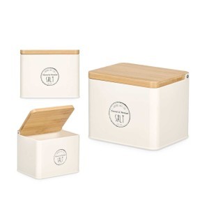 Indelis druskai laikyti su dangteliu 11x14x11 cm metalas/bambukas Kinvara 10876
