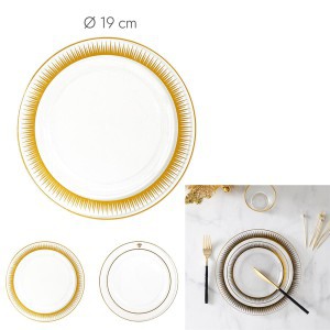 Lėkštės vienkartinė plastikinės skaidrios su auksiniu apvadu 6 vnt.D19 cm KA6272