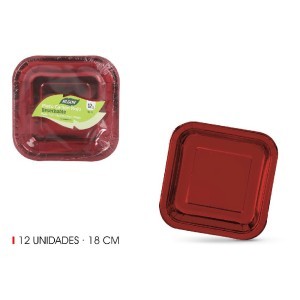 Lėkštės vienkartinės popierinės 18cm 12 vnt raudonos spalvos Algon BA01054077011