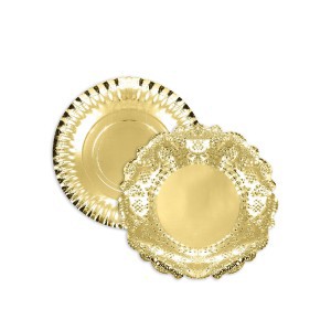 Vienkartinis padėklas maistui D35 cm aukso spalvos Algon BA01043175332