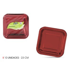 Lėkštės vienkartinės popierinės 23cm 10 vnt raudonos spalvos Algon BA01054077013