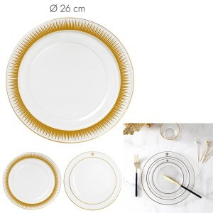 Lėkštės vienkartinė plastikinės su auksiniu apvadu D26 cm 6 vnt. Miražas KA6273