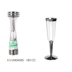 Taurės šampanui plastikinės 180 ml 3 vnt. daugkartinės Algon BA01054274995