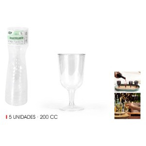 Taurės 5 vnt 200 ml plastikinės daugkartinės Algon BA01054276800