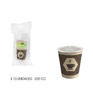 Puodeliai popieriniai vienkartiniai su dangteliais 200ml 10 vnt Algon