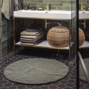 Kilimėlis vonios kambariui D90 cm medvilninis, žalsvos sp. Fanni K 640067