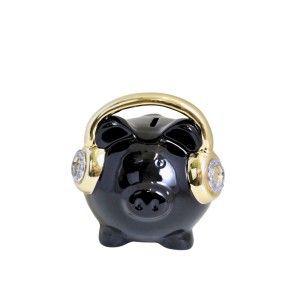 Taupyklė keramikinė kiaulė su ausinėmis juoda 14x14x15 cm  783666