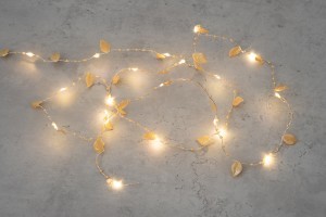 Lempučių girlianda 20 LED 30 cm su auksiniais lapeliais Finnlumor 606609 KLD