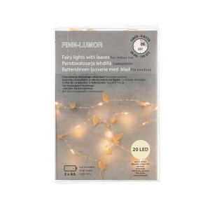 Lempučių girlianda 20 LED 30 cm su auksiniais lapeliais Finnlumor 606609 KLD