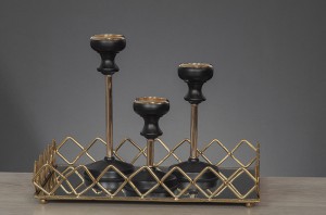Žvakidė metalinė Juoda/aukso VC8416B h 20cm