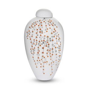 Vaza keramikinė balta su dangteliu h 40 cm QL43291  SAVEX