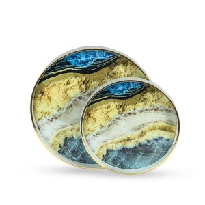 Padėklai 2 vnt. su stiklu apvalūs 45x45x4 (36x36x4) cm MARBLE