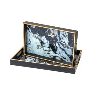 Padėklai 2 vnt. su stiklu 45x30x4.5 (40x25x4.5) cm GRANITE