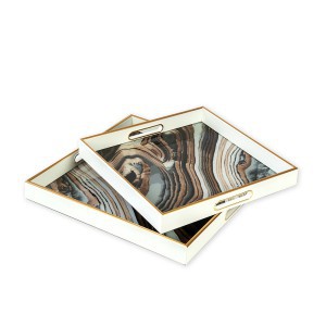 Padėklai 2 vnt. su stiklu 40x40x4.5 cm (35x35x4.5) cm ONYX