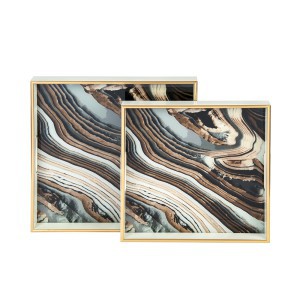 Padėklai 2 vnt. su stiklu 40x40x4.5 cm (35x35x4.5) cm ONYX