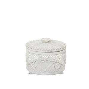 Dėžutė metalinė, balta, ažūrinė 10x11x11 cm 122421