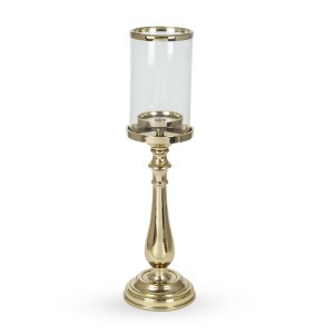 Žvakidė 1 žv. metalinė nikeliuota su stiklu aukso sp. 51 cm SAVEX