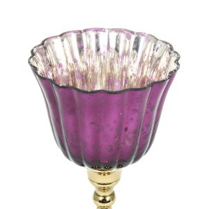 Žvakidė metalinė su stiklu violetinė h 27,5 cm SAVEX