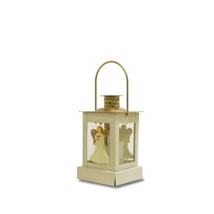 Žibintas-žvakidė su angelu metalinis kreminės spalvos 20x8x8 cm 110498