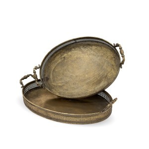 Padėklai metaliniai 2 vnt. bronzos spl. 8x46x30,5 8x40x27 cm 100789