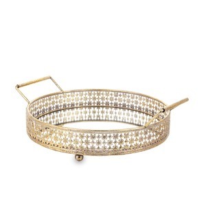 Padėklas metalinis aukso sp. su rankenomis 10x35x30 cm 139311