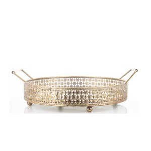 Padėklas metalinis aukso sp. su rankenomis 10x35x30 cm 139311