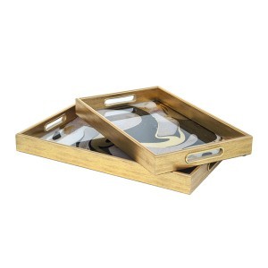 Padėklai 2 vnt. su stiklu 45x30x4.5 (40x25x4.5) cm SELINA