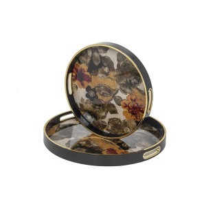 Padėklai 2 vnt. su stiklu apvalūs 45x45x4 (36x36x4) cm MARVEL